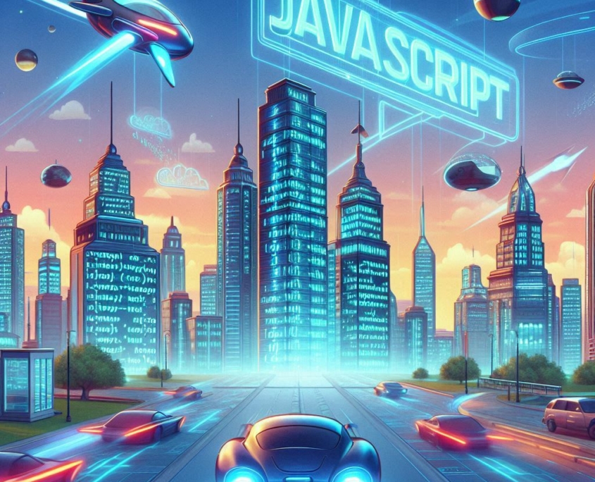 “Imagen que describe el mundo de Javascript de próxima generación con la palabra ‘Javascript’ en el centro.”