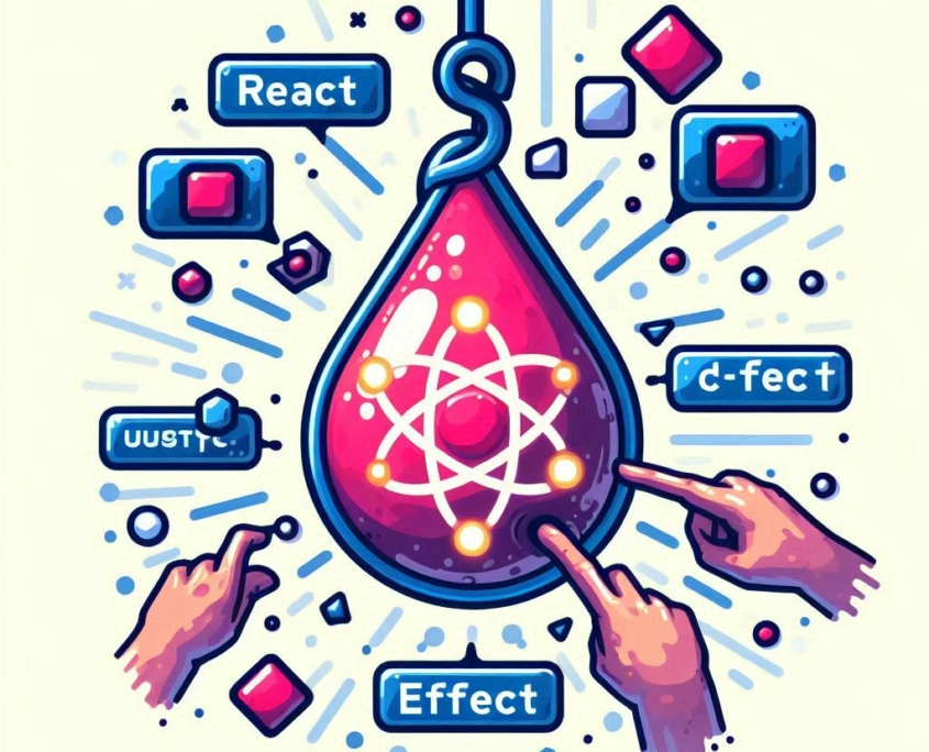 Representación visual del hook useEffect de React con la palabra ‘useEffect’.