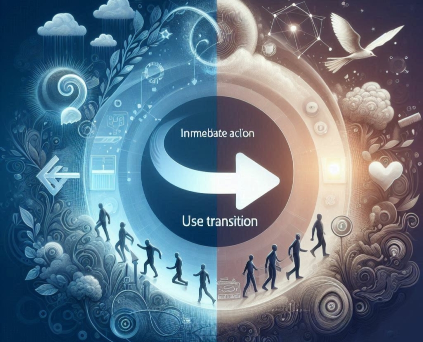 “Diagram showing two actions: one immediate action and another in transition, with the word ‘useTransition’.”